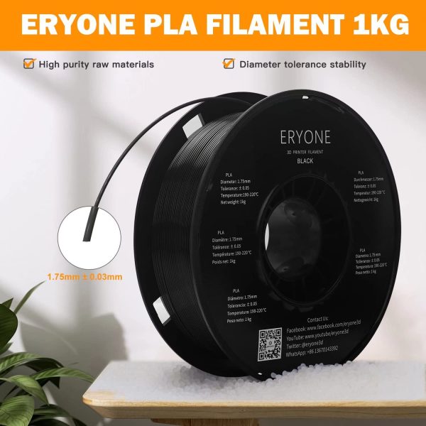 PLA Filament 1.75mm, 3D Printer Filament PLA, +/-0.03mm, 1kg(2.2lbs)/Spool,Black - Image 6