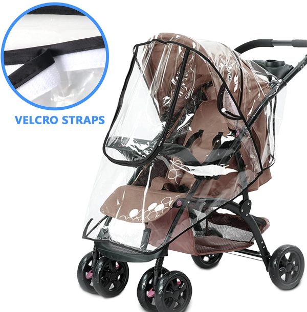 Universal Rain Cover for Pushchair Stroller, Food Grade EVA, Rain Cover for Pushchair Pram with Nylon Waterproof Zipper, Water Resistant and Durable Transparent Baby Shield Fit Most Strollers (Black) - Image 2