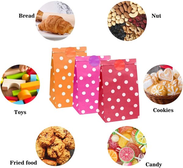 OWill 20pcs Paper Party Bags(130X 80 X 240mm),8 Colors Flat Bottom Kraft Gift Bags with 24 Stickers Suitable for Christmas Halloween Birthday Wedding Party - Image 2