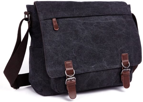 LOSMILE Laptop Messenger Bags, Men's Shoulder Bag, 16 Inches Vintage Canvas Bag for School and Work, Multiple Pocket. (Black) - Image 5