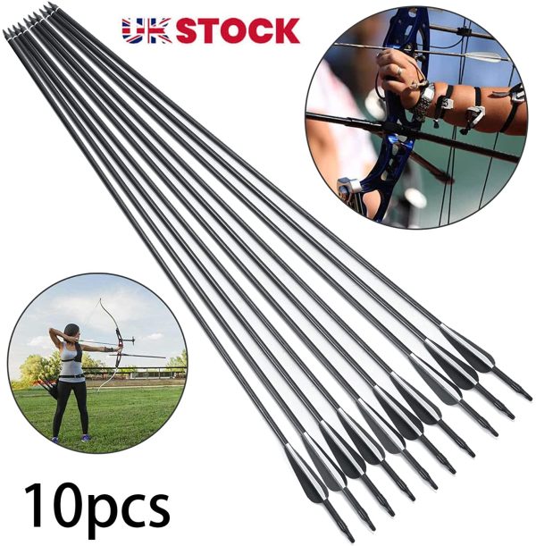 10pcs 30inch Archery Carbon Arrows Hunting Targeting Arrows with Replaceable Broadhead Nock for Beginner Hunting Shooting Practice - Image 3