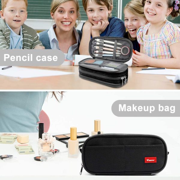 Pencil Case Big Capacity Pen Marker Holder Pouch Box Makeup Bag Oxford Cloth Large Storage Stationery Organizer School College Office for Teens Girls Adults Student (Black)