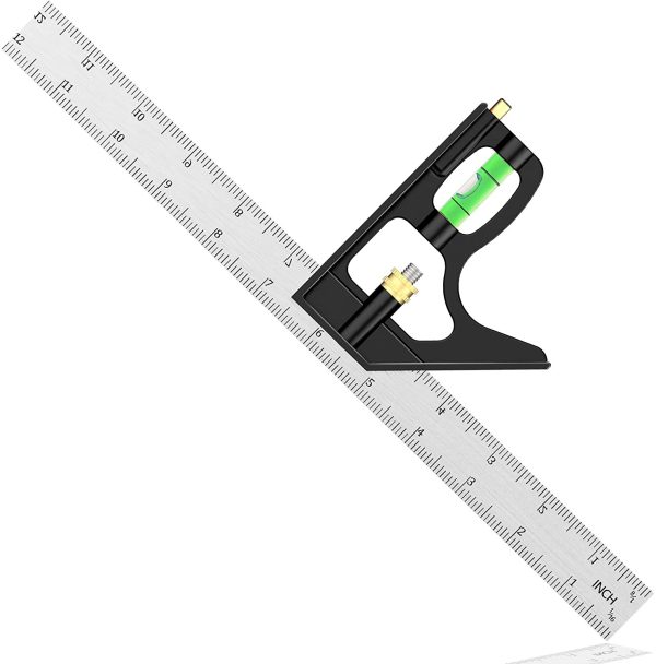 Combination Square, Set Square Engineers Square 12Inch/300mm Stainless Steel Ruler, Adjustable Carpentry Square 45/90 Degree with Bubble Level, Measuring Tool for Engineer/Carpenter/Woodworking-Black - Image 6