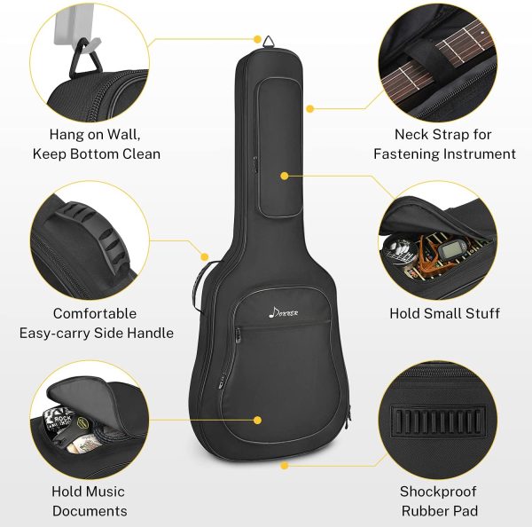 Donner Full Size Acoustic Guitar Gig Bag Backpack for 40 41 inch, 12mm Sponge Pad, Soft Case Cover, 600D Nylon Oxford Waterproof Nonwovens Interior, Two Pockets Black - Image 4