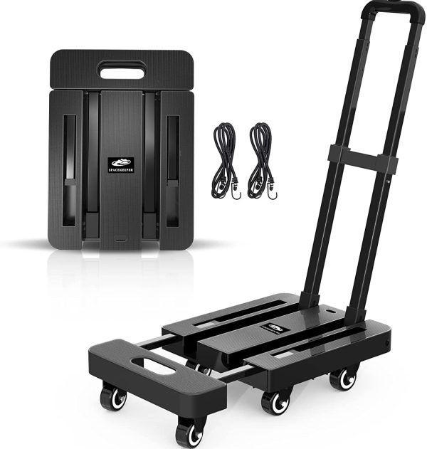 Folding Hand Truck, 227KGS Heavy Duty Platform Truck Utility Cart with 6 Wheels & 2 Elastic Ropes for Luggage, Travel, Auto, Shopping, Moving and Office, Black - Image 5