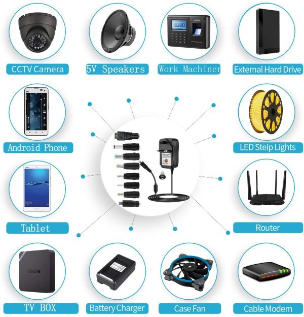EFISH International Power Adapters Multifunctional Portable Power Transformers (Included USB),AC Supply Adapter 100-240V to DC 3V/4.5V/5V/6V/7.5V/9V/12V-MAX 2A (2000mA)+8 Different Plugs - Image 5