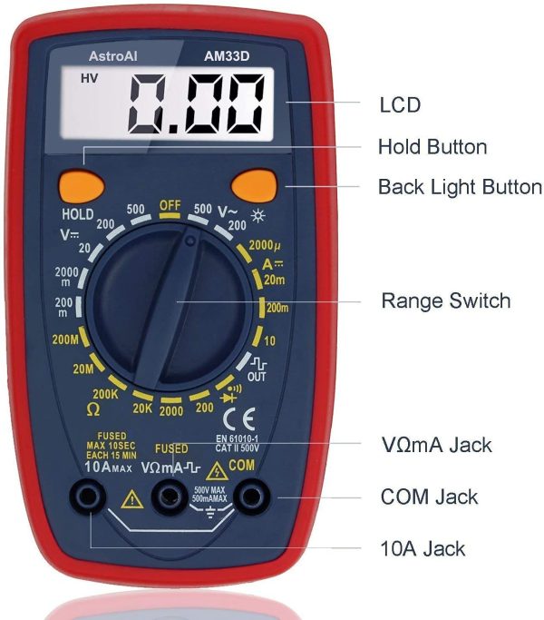 Digital Multimeter Voltmeter Ohmmeter Ammeter Multi Tester Meter with Backlit LCD Electronic Test Meter Measures Voltage, Current, Resistance; Tests Continuity, Diode - Image 9