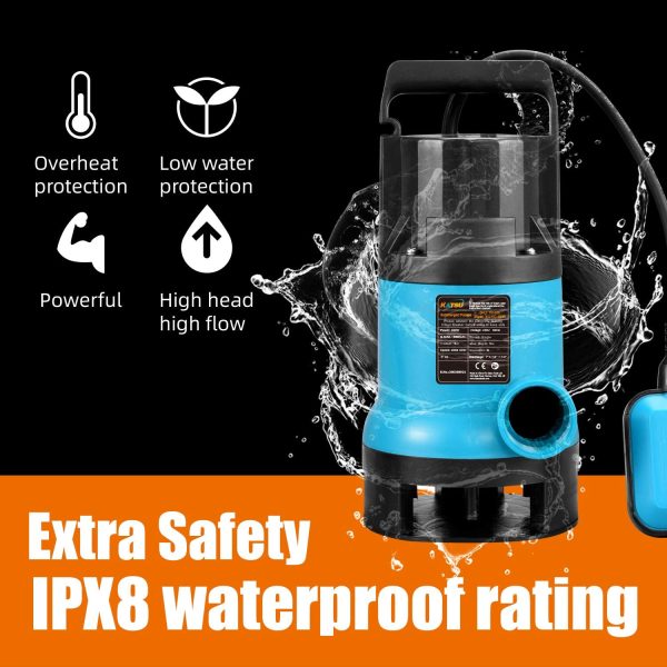 KATSU 400W Portable Submersible Pump for Clean and Dirty Water 8000L/h for Garden Pond, Pools, Ditches + 10m 1" PVC Hose + Quick Coupler Connector + Float Switch - Image 2