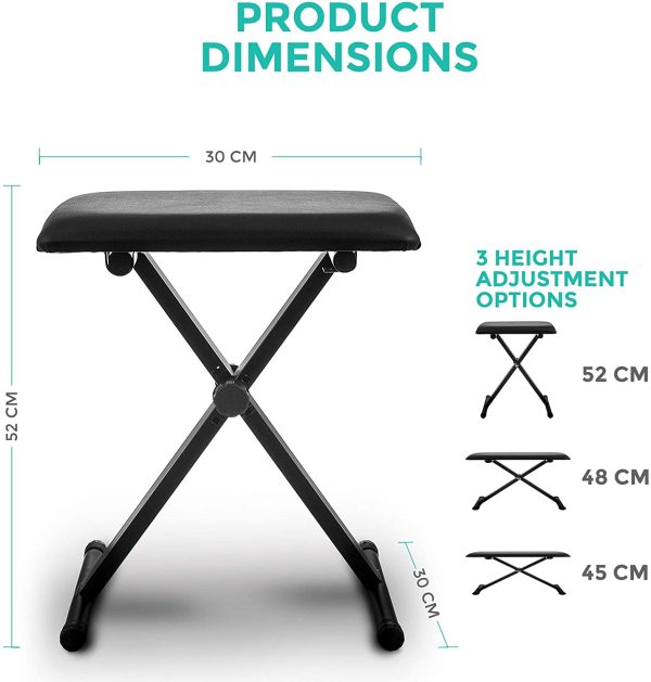 LIVIVO Height Adjustable and Folding Pro X-Frame Piano Bench with Steel Tubes, Padded Black Leather Seat and Non-Slip Feet - Image 2