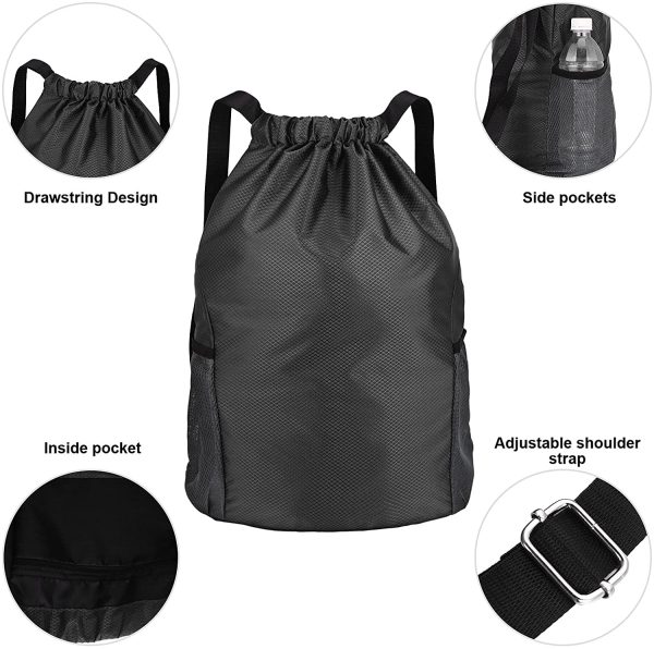 Dacitiery Drawstring Gym Bag, Gym Sack, Drawstring Backpack, Unisex PE Bags Drawstring with Outside Zipper, Sport Gym Sack Bring Two Side Pockets, Large Drawstring Bag - Image 5