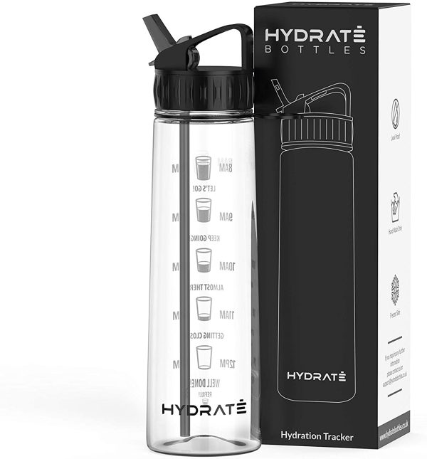 HYDRATE Tracker 900ml Straw Water Bottle - with Motivational Time Markings, BPA-Free