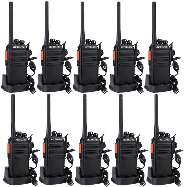 Retevis RT24 Walkie Talkie PMR446 License Free, Professional Two Way Radio 16 Channels VOX Scan Monitor, 2 Way Radio with USB Charger Base and Earpieces for Commercial, School (Black,10 Pack)