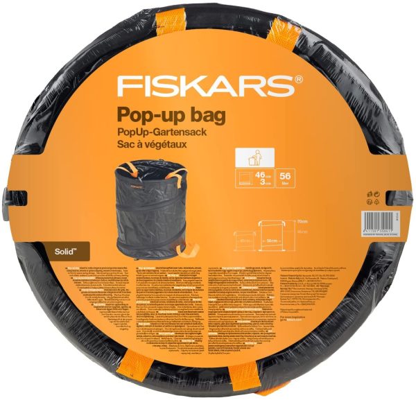 Fiskars Solid PopUp Garden Bag with handles, Capacity: 56 Litre, Black/Orange, 1015646 - Image 8