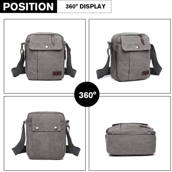 Kono Small Canvas Messenger Bag Men Shoulder Bags Travel Organizer Satchel Durable Multi-Pockets Sling Cross Body Bag Pack (Grey) - Image 2