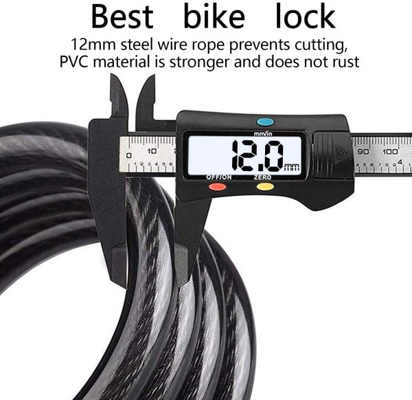 REHKITTZ Bike Lock Bicycle Locker Combination 5 Digit 120cm/12mm Long Cycle Cable Locks Bikes Chain High Security for E-bike Mountain Bike Outdoor Ski Gate Accessories - Image 2