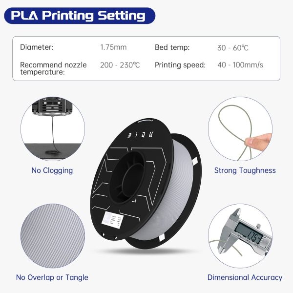 PLA Filament 1.75mm, 3D Printer Filament PLA Matte Dimensional Accuracy +/- 0.03 mm 1kg Spool (2.2 lbs) Grey - Image 2