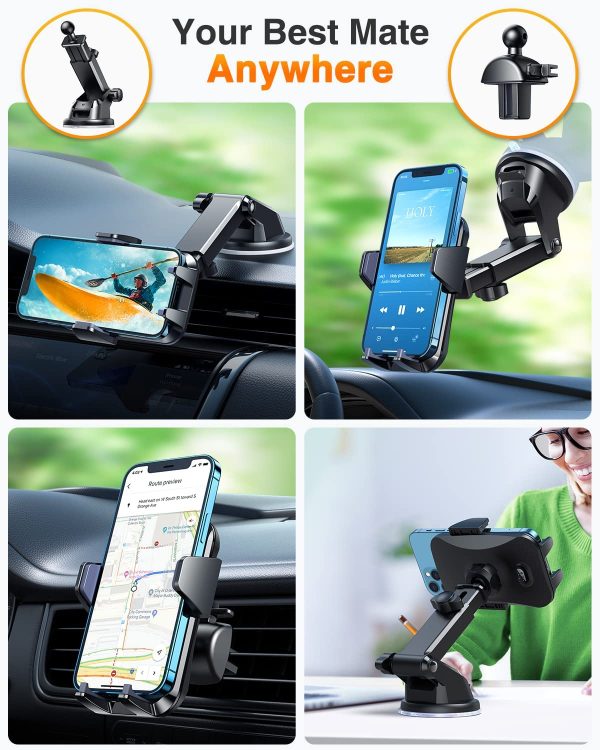 Car Phone Holder, [Master Anti-Vibration] Mobile Phone Mount for Car, [Strong Suction] Universal Dashboard Windscreen Vent Handsfree Stand Cradle, Compatible with iPhone 13 12 Samsung, Black - Image 5