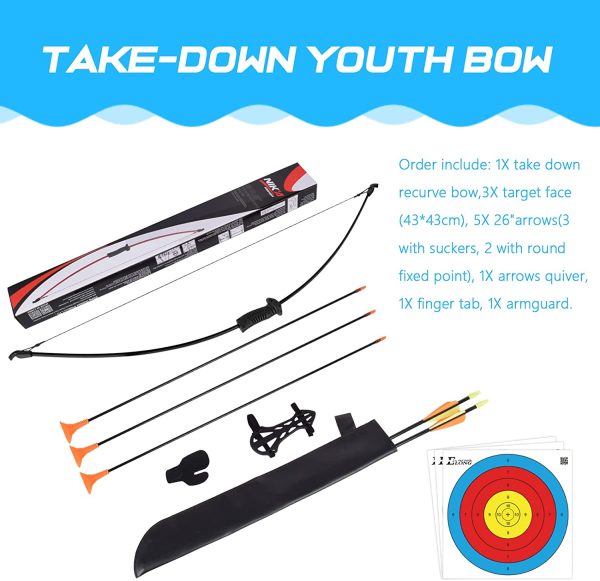 Recurve Bow and Arrow Set Outdoor Youth with Quiver Children Junior Archery Beginner Longbow Target Training for Teen Teams Game - Image 6