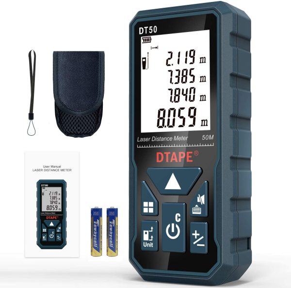 Laser Measure 50M, DTAPE DT50 Laser Distance Meter 165ft, Portable Handle Digital Measure Tool Range Finder, Larger Backlit LCD 4 Line Display IP54 Shockproof Battery Included - Image 3