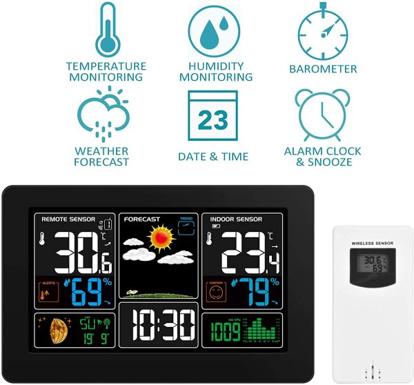 Kalawen Weather Station with Outdoor Indoor Sensor, MSF Wireless Digital Alarm Clock, Barometer, Temperature, Humidity Monitor, Weather Forecast for Home Garden - Image 7