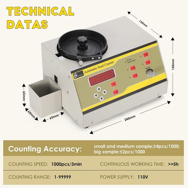 CGOLDENWALL Automatic Seed Counter Microcomputer Counting Machine- Adjustable Drop Hole Size- LED Display for Rice Corn Wheat Soybean Vegetable Seeds etc. 1000pcs/3min Counting Speed 220V - Image 2