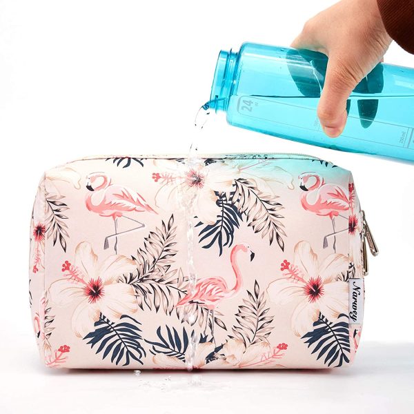 Large Makeup Bag Zipper Pouch Travel Cosmetic Organizer for Women and Girls (Beige Flamingo, Large) - Image 4