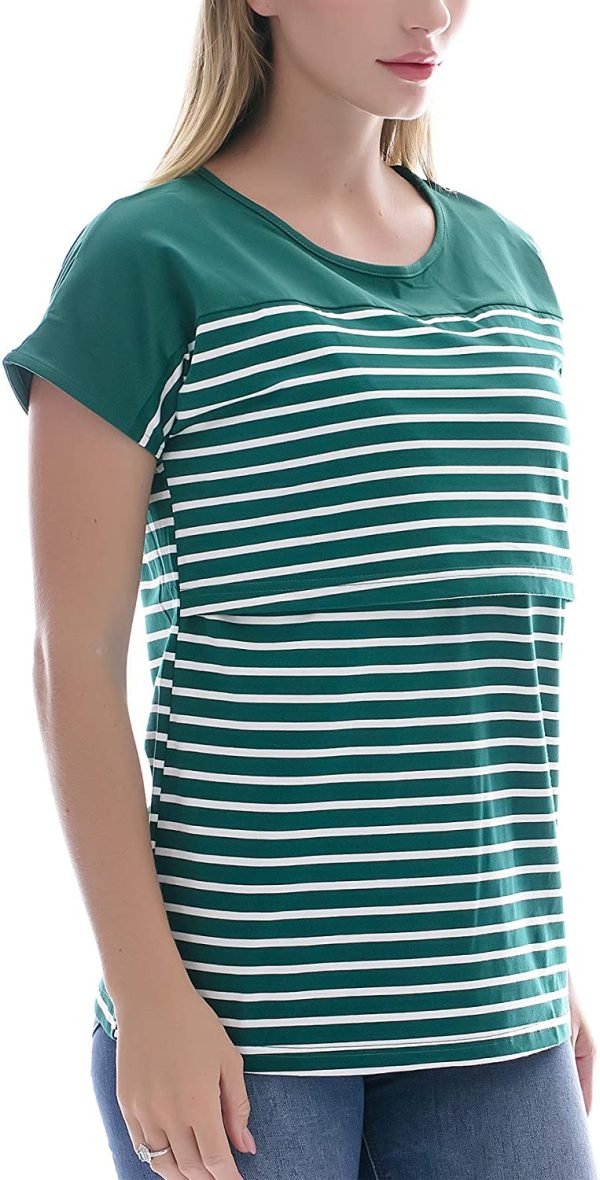 Smallshow Nursing Tops Short Sleeve Striped Lift-up Women's Breastfeeding Shirts - Image 2