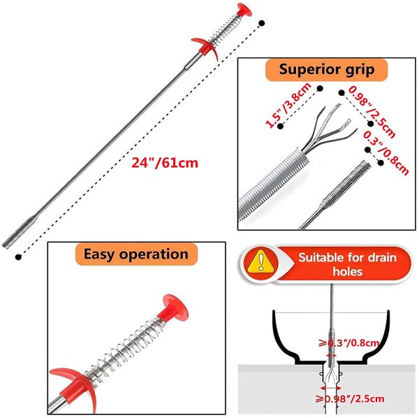 Drain Unblocker,6 Pack Sink Unblocker Tool,Plug Unblocker Tool with Easy Operation,Drain Hair Remover with a Multifunctional Combination,Reusable Drain Cleaner for Sewer/Kitchen/Showers - Image 3