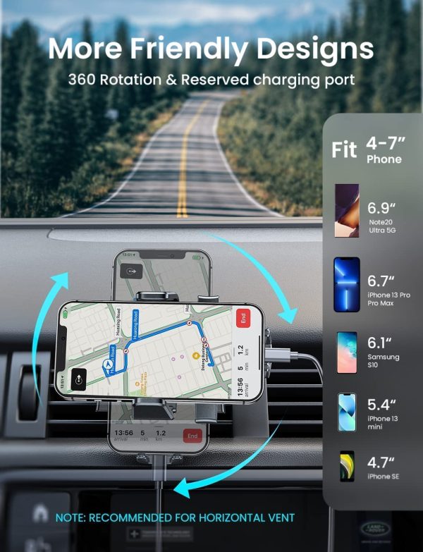 Car Phone Holder Mount, LISEN [2022 Upgrade Auto Locking] Phone Holer for Car with Hook Clip Air Vent Car Mount Universal Mobile Phone Mount Car Accessories Compatible with iPhone 13 Samsung and More - Image 4