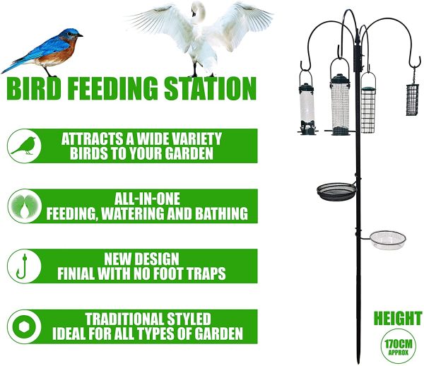 Crystals Garden Wild Bird Feeder Feeding Station with Water Bath Table, Seed Tray and Hanging Feeders - Image 3