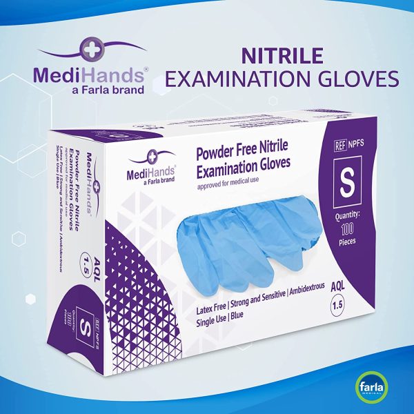 MediHands Nitrile Gloves Small, Blue Heavy Duty Disposable Gloves, Powder Free, Latex Free, and Protein Free, Medical, Food, Multi Use, Pack of 100 - Image 9