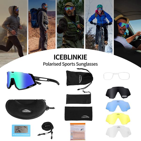 iceblinkie Polarized Sports Glasses UV400 Protection Cycling Glasses with 5 HD Interchangeable Lenses Goggles for Cycling Material PC/TAC + TR90 for Women Men Driving Fishing Hiking Mountaineering - Image 7