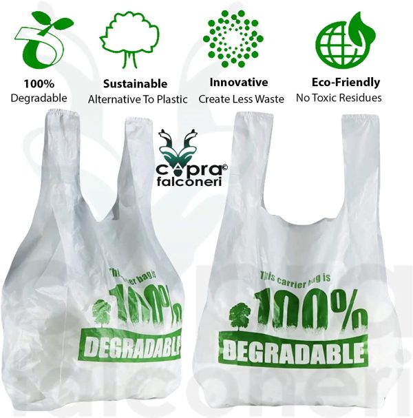 Large White Vest Plastic Carrier Bags 11 x 17 x 21" - Strong Reusable Shopping Bag 100% Degradable - Recycled Eco Friendly Plastic Bags