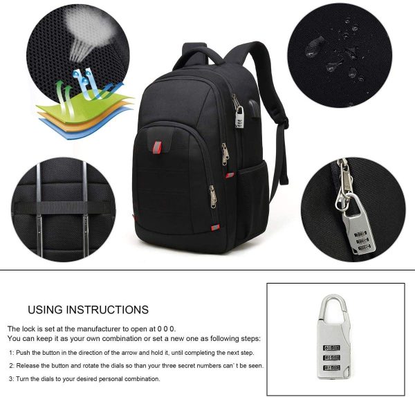 Laptop Backpack,Extra Large Anti-Theft Business Travel Laptop Backpack Bag with USB Charging Port (Black 17 inch) - Image 2