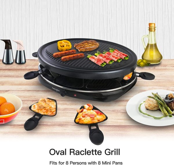 Raclette Grill Raclette Cheese Machine for 8 Persons, Raclette Set with Non-Stick Coating Plate, Adjustable Temperature Control, 8 Mini Pans & 4 Wooden Spatulas, 1300W - Image 6