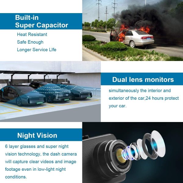 Dash Cam Front and Rear with SD Card FHD 1080P 3??IPS Screen Dual Camera Dash Cams DVR Car Driving Recorder 170??Wide Angle HDR Dashboard Camera Night Vision Parking Mode Motion Detection Loop Recording - Image 3