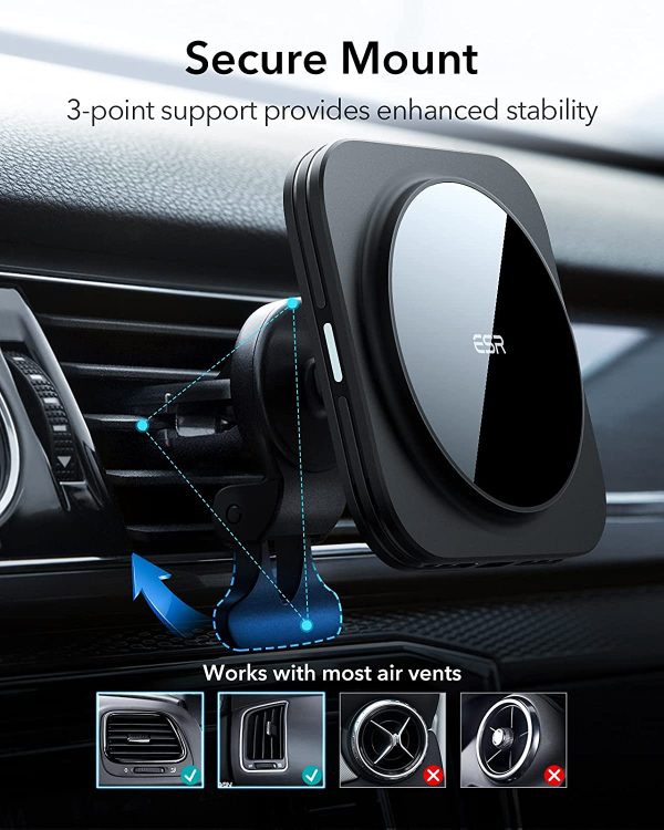 ESR HaloLock Magnetic Wireless Car Charger, Fast Charging, Compatible with MagSafe Car Charger, Air Vent Mount Compatible with iPhone 13/13 Pro/13 mini/13 Pro Max/12/12 Pro/12 mini/12 Pro Max, Black