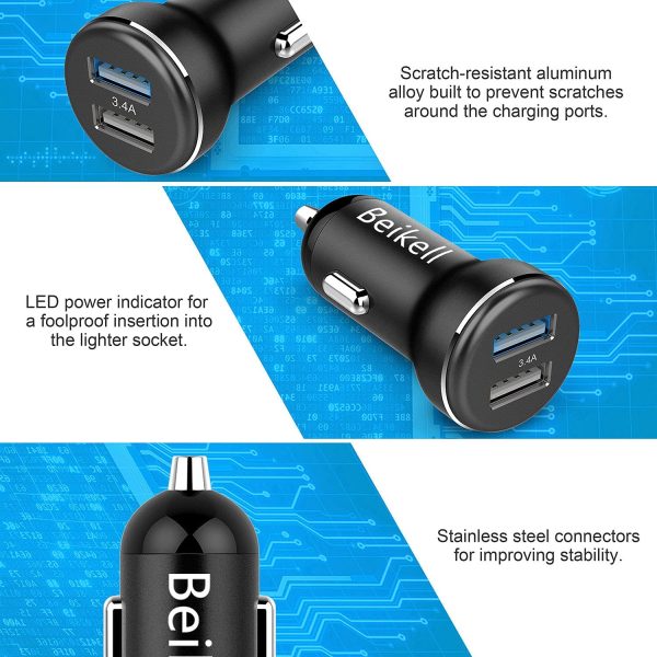 Beikell Car Charger, Rapid Dual Port USB Car Charger with Smart Device-Adaptive Charging Technology for iPhone 13/XS/XR/XS Max, Galaxy S9, and Other iOS And Android Smart Phones and Tablets - Black - Image 7