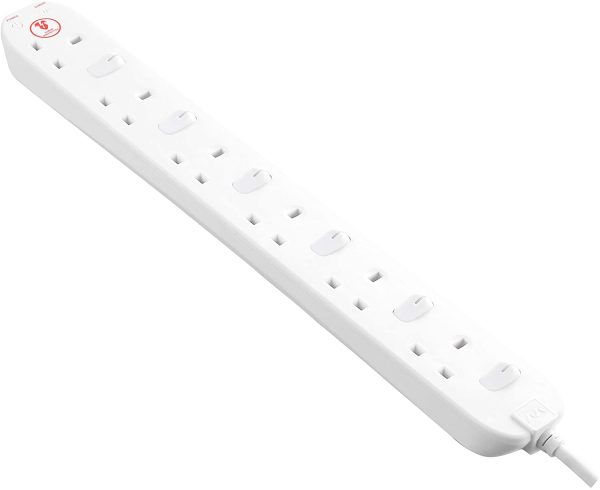 Masterplug Six Socket Power Surge Protected Extension Lead with Individual Switches, 2 Metres, 46 x 5.5 x 3 cm, White - Image 2