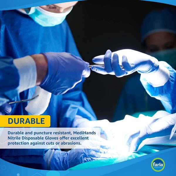 MediHands Nitrile Gloves Small, Blue Heavy Duty Disposable Gloves, Powder Free, Latex Free, and Protein Free, Medical, Food, Multi Use, Pack of 100