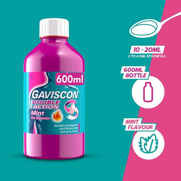 Gaviscon Heartburn Relief and Indigestion Liquid, Double Action, Mint Flavour, 600 ml - Image 8