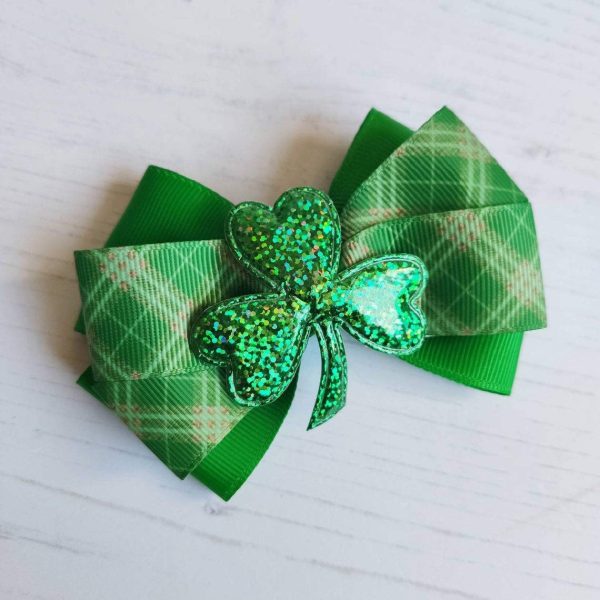 Lucky Green Shamrock Hair bow, Perfect for St Patricks day. 4" Bow on Alligator Clip. - Image 5