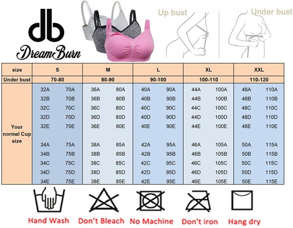 Dreamburn Maternity Nursing Bra 1/2/3 Pack Wireless Seamless Breastfeeding Bras 4 Rows Adjust Hook with Removable Spill Prevention Pads Add Extenders Comfortable