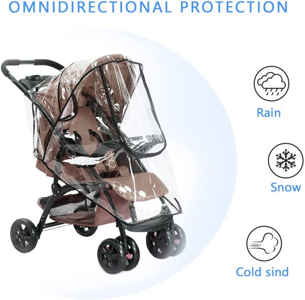 Universal Rain Cover for Pushchair Stroller, Food Grade EVA, Rain Cover for Pushchair Pram with Nylon Waterproof Zipper, Water Resistant and Durable Transparent Baby Shield Fit Most Strollers (Black) - Image 7