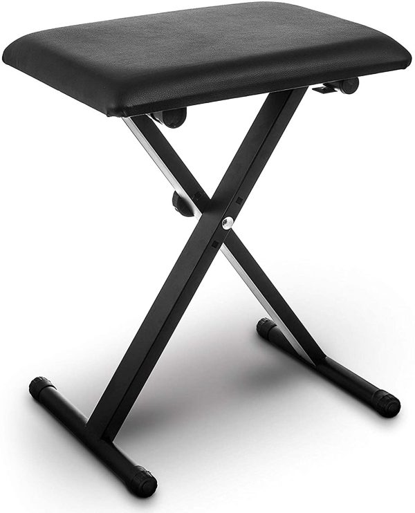 LIVIVO Height Adjustable and Folding Pro X-Frame Piano Bench with Steel Tubes, Padded Black Leather Seat and Non-Slip Feet