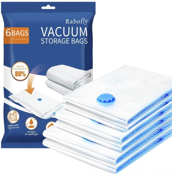 rabofly Premium Vacuum Storage Bags - Pack of 6 (2 Jumbo + 2 Large + 2 Medium) Double Zip Seal Reusable for Duvets, Bedding, Pillows, Clothes, Quilts, Sweater, Comforters, Suitcases