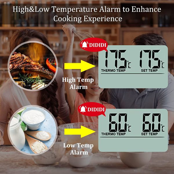 Hotloop Digital Meat Thermometer Oven Thermometer with High/Low Temperature Alarm, Kitchen Timer, Food BBQ Thermometer with Orange LCD Backlighting, Temperature Range -50-300?? C - Image 5