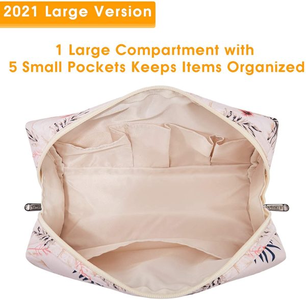 Large Makeup Bag Zipper Pouch Travel Cosmetic Organizer for Women and Girls (Beige Flamingo, Large) - Image 2