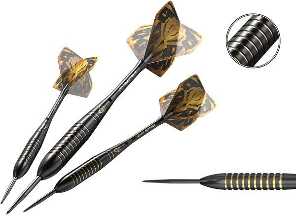 CC-Exquisite Professional Darts Set - 6 Steel Tip Darts Complete with 12 Dart Flights and 12 Aluminum Shafts Customizable Configuration, 12 O-Rings, Tool, Sharpener and Case for Man Cave & Game Room - Image 3