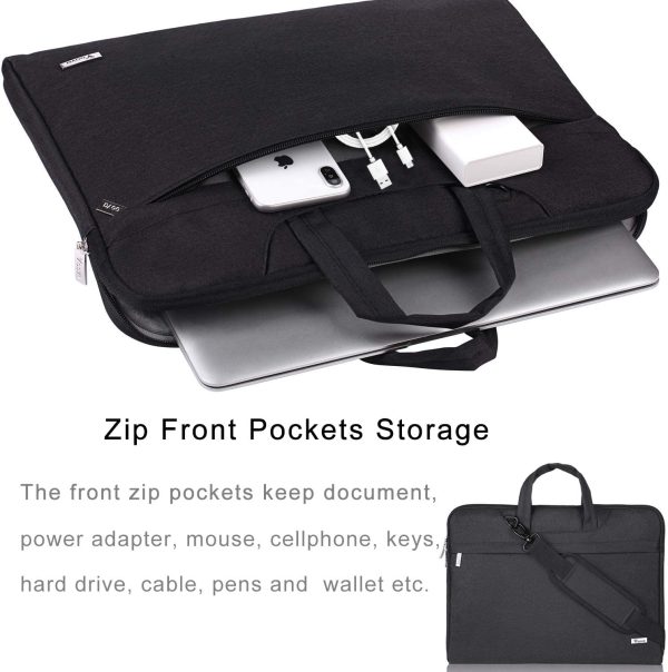 Laptop Bag 14-15.6 Inch, Waterproof Laptop Case Sleeve with Shoulder Strap, Computer Briefcase Cover Compatible with MacBook Pro 16, Dell XPS 15, Acer Asus Hp Chormebook-Black - Image 5